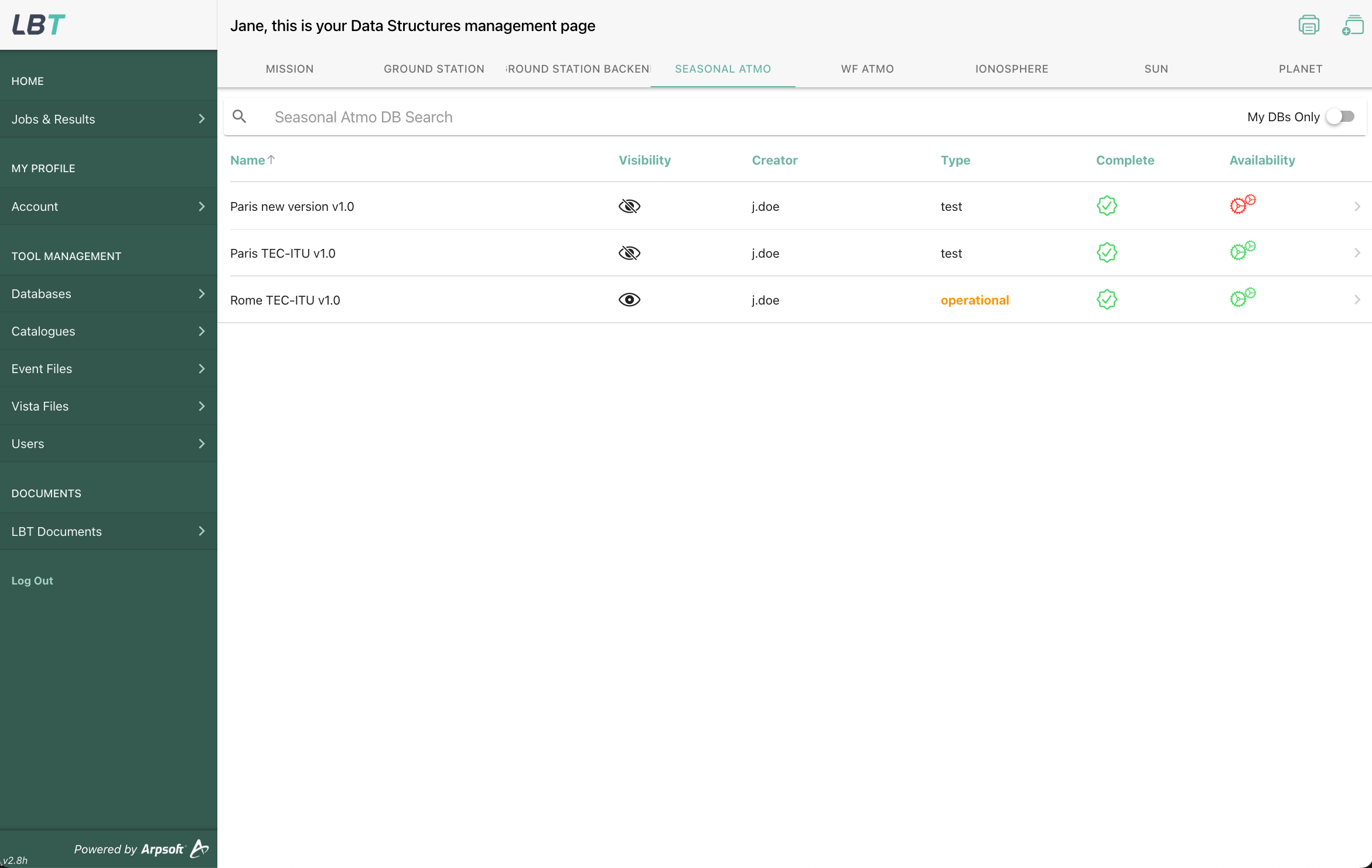 Atmospheric data database